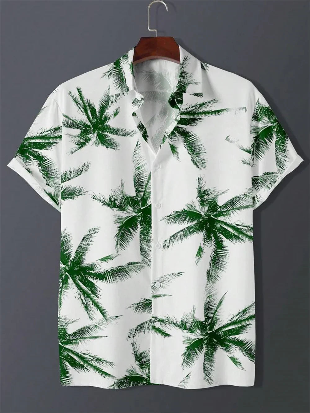 Camisa Masculina Tropical Manga Curta com Estampa de Coqueiros - Moda Praiana