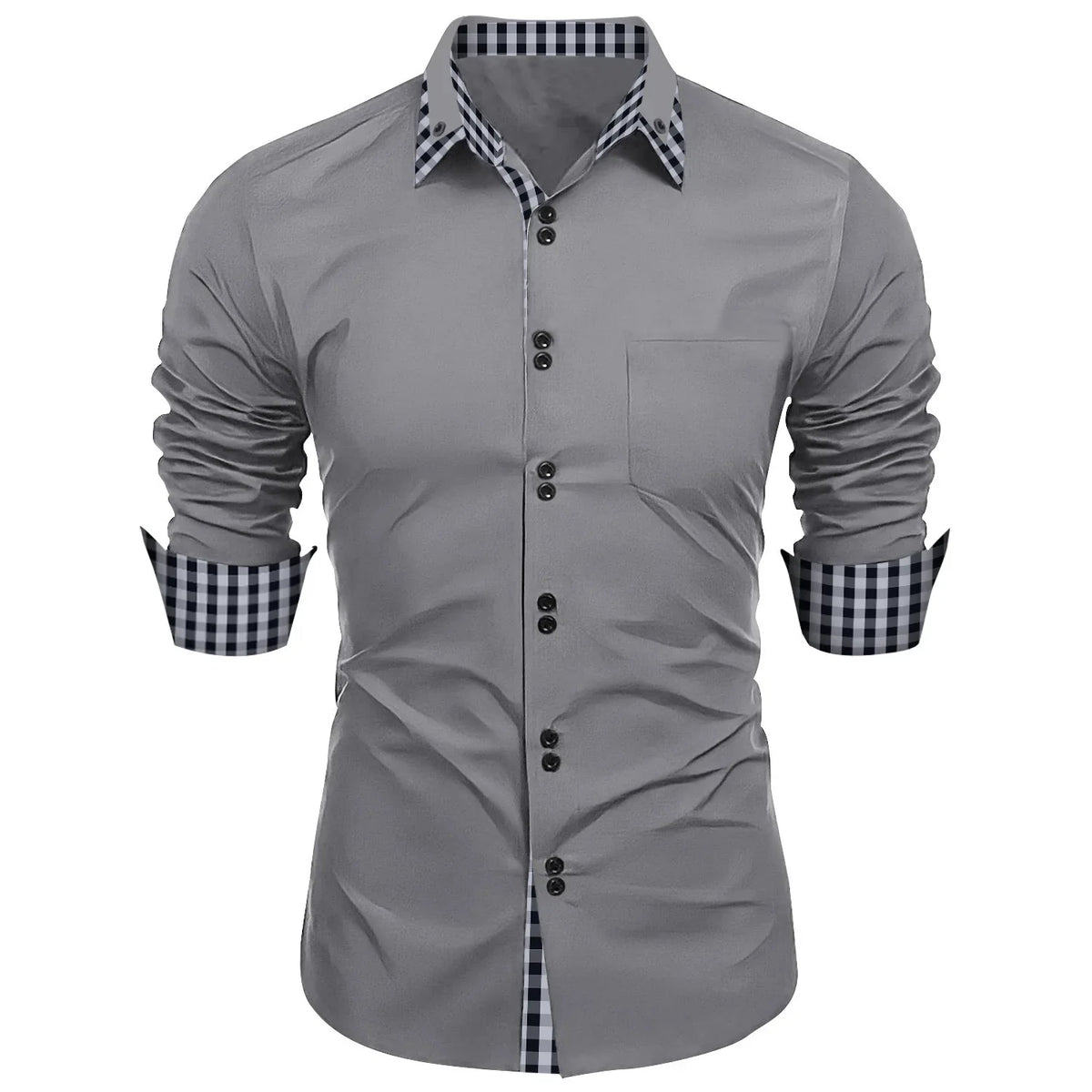 Camisa Masculina Social Manga Longa Detalhes em Xadrez