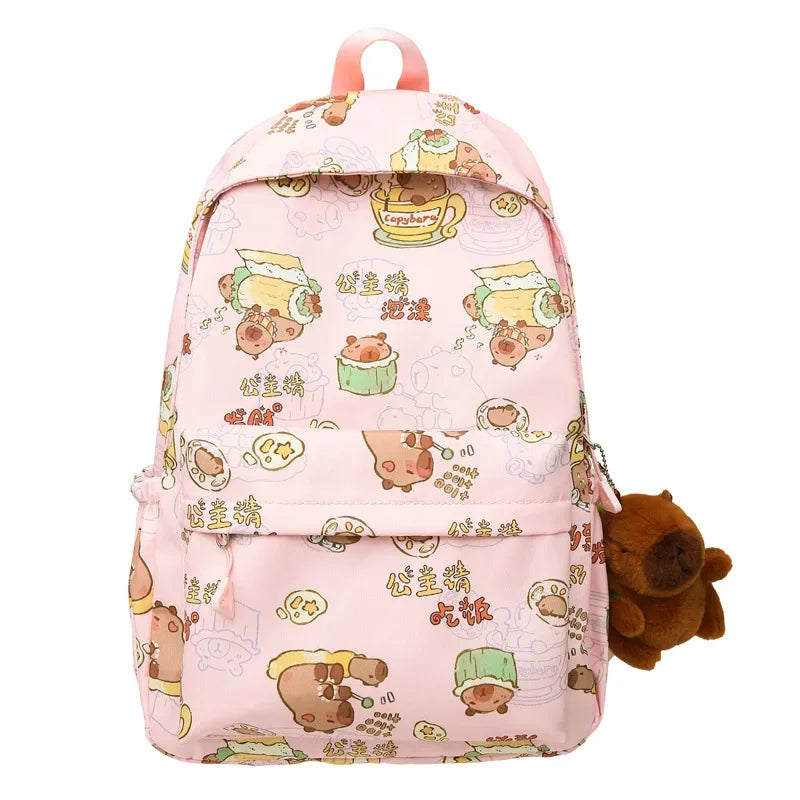 Mochila Escolar Feminina com Pingente Capivara