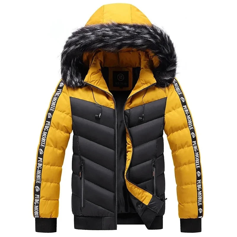 Jaqueta Masculina Parka Para Inverno à Prova de Vento com Capuz de Lã