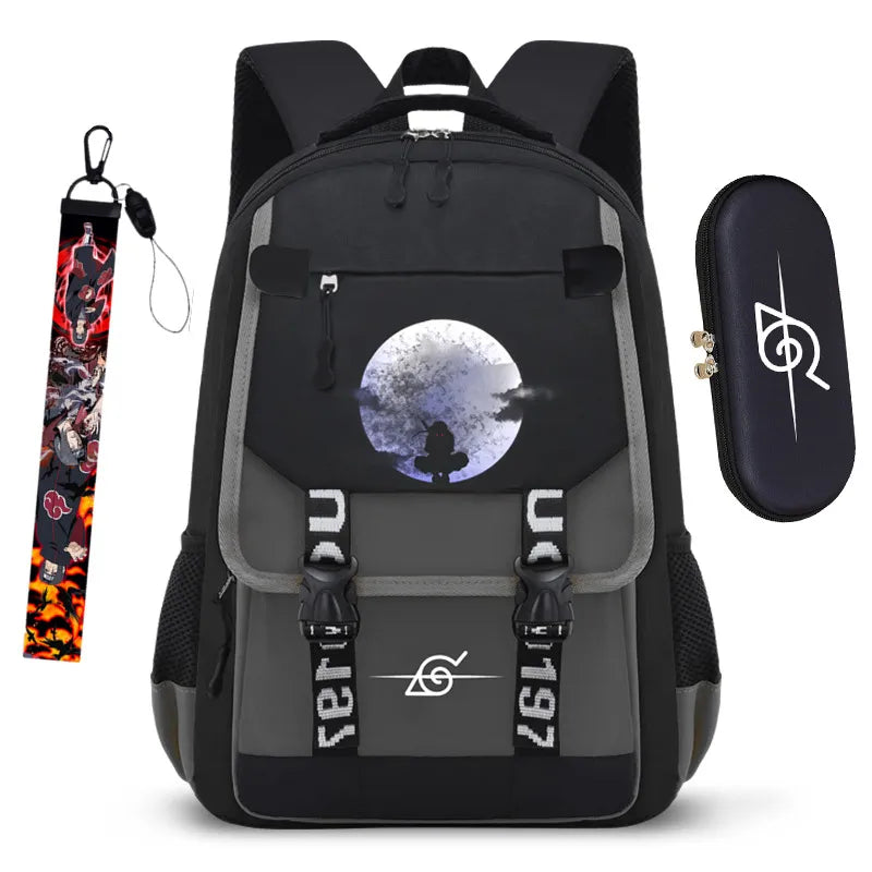 Kit Escolar do Anime Naruto para Meninos: Mochila, Estojo e Pingente