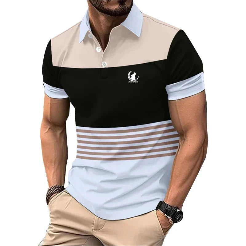 Camisa Masculina Casual Listrada  Moderna Manga Curta