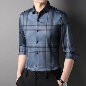 Camisa Social Masculina Listrada Manga Longa Slim Brighton