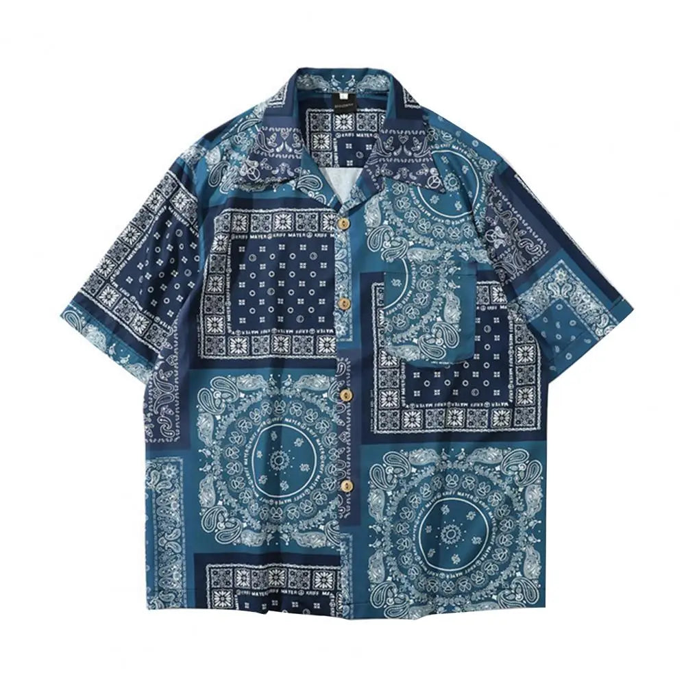 Camisa Masculina Casual Estampada Moda Havaiana Tendência