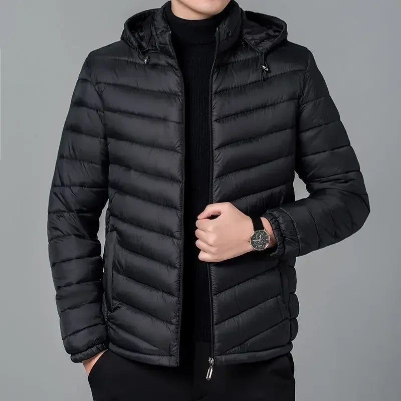 Jaqueta Masculina Com Capuz Leve Puffer Parka Acolchoada Tendência