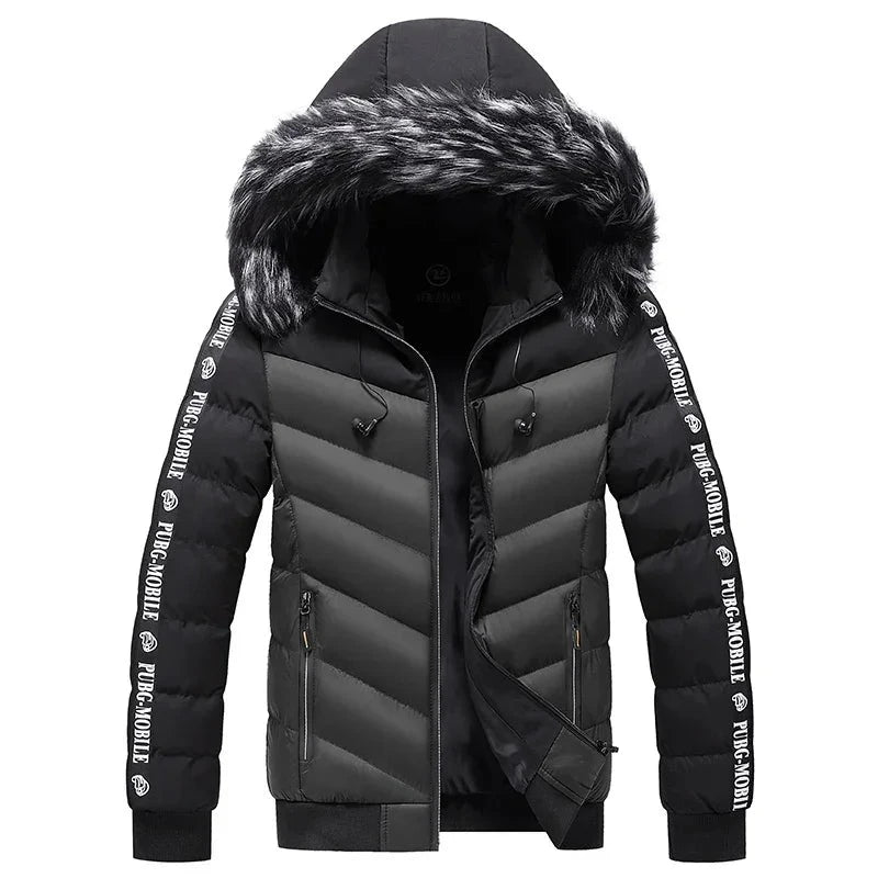 Jaqueta Masculina Parka Para Inverno à Prova de Vento com Capuz de Lã