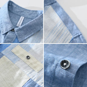 Camisa Masculina 100% Linho Manga Curta Com Bolso e Estampa Digital - Moda Verão