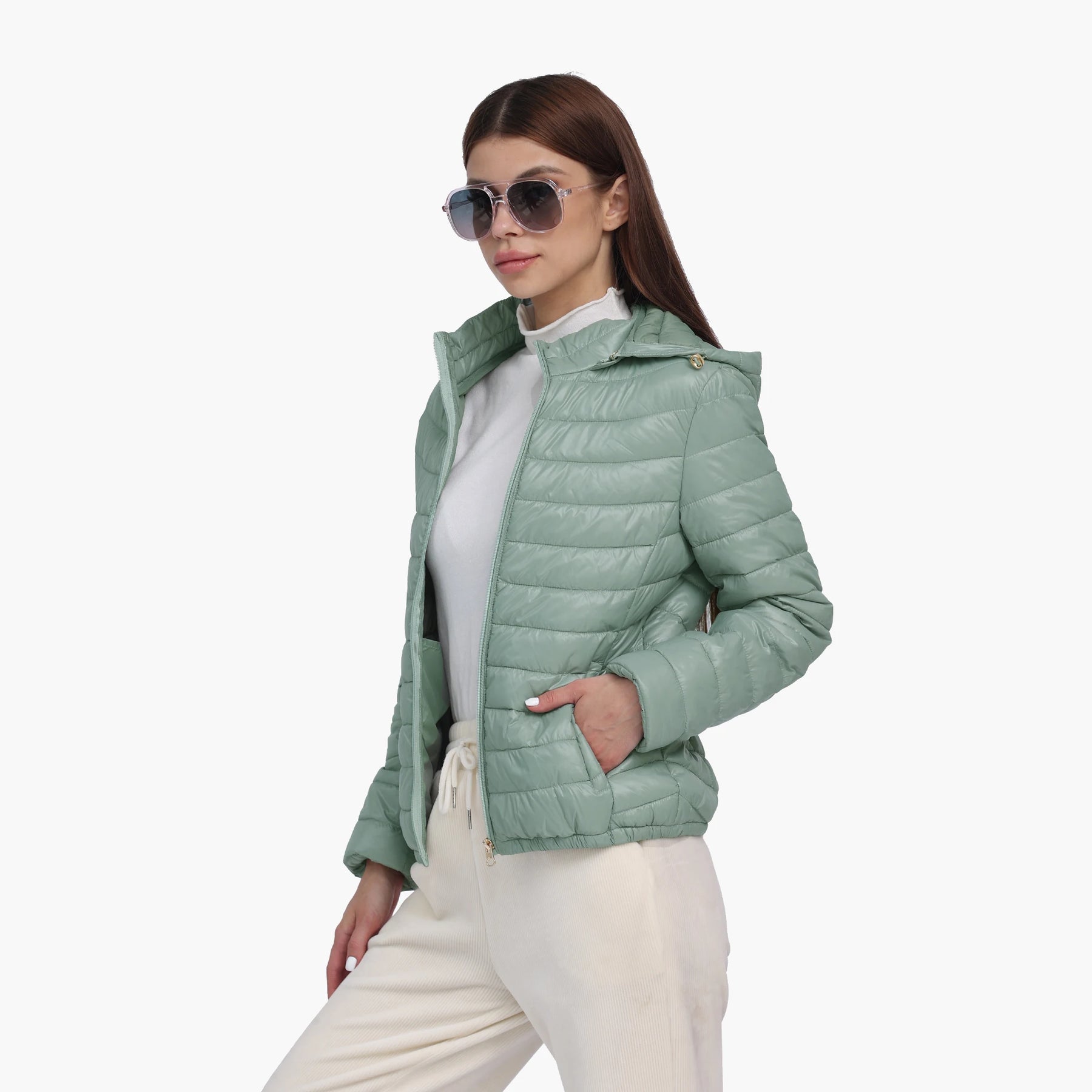 Jaqueta Feminina Puffer Acolchoada com Capuz Para Inverno