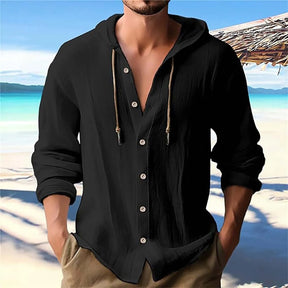 Camisa Masculina de Linho com Capuz Estilo Praiano