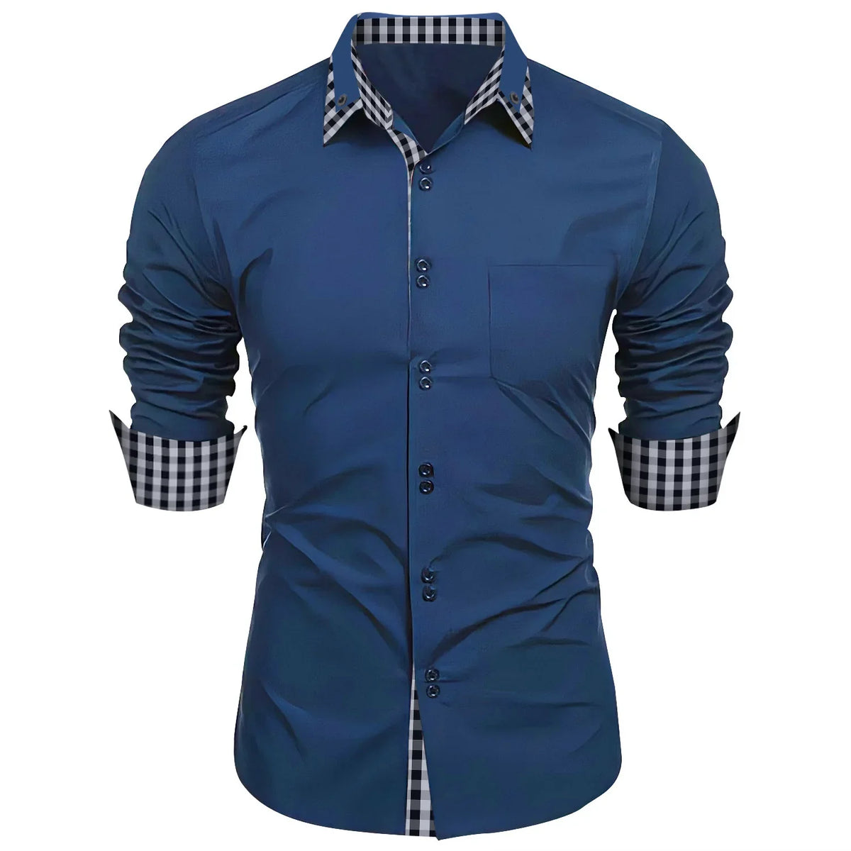 Camisa Masculina Social Manga Longa Detalhes em Xadrez