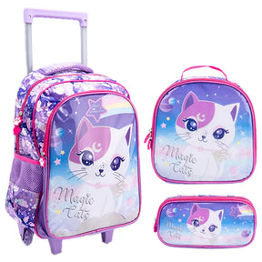 Kit Mochila Escolar Infantil Feminina Mochila De Rodinhas Acompanha Estojo E Lancheira