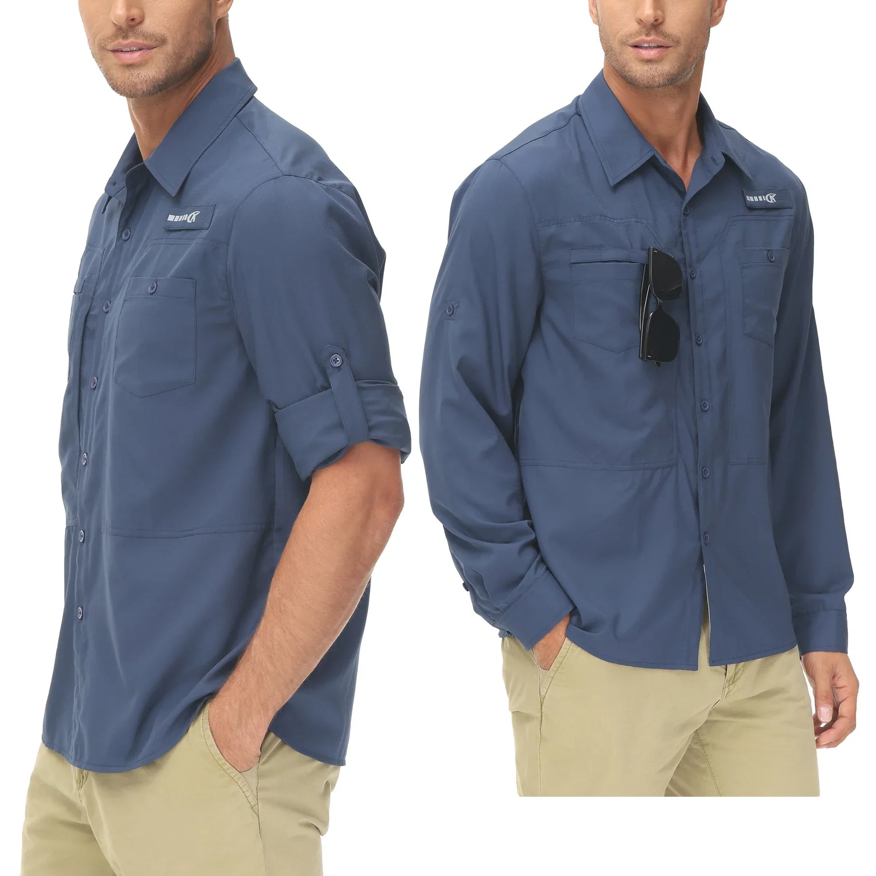 Camisa Masculina de Algodão Manga Longa Com Bolsos Ajuste Regular