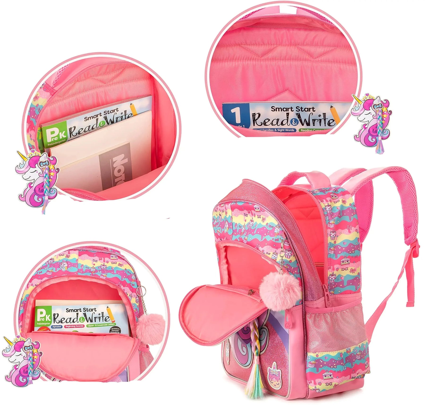 Kit Mochila Infantil Feminina Escolar Modelo Unicórnio