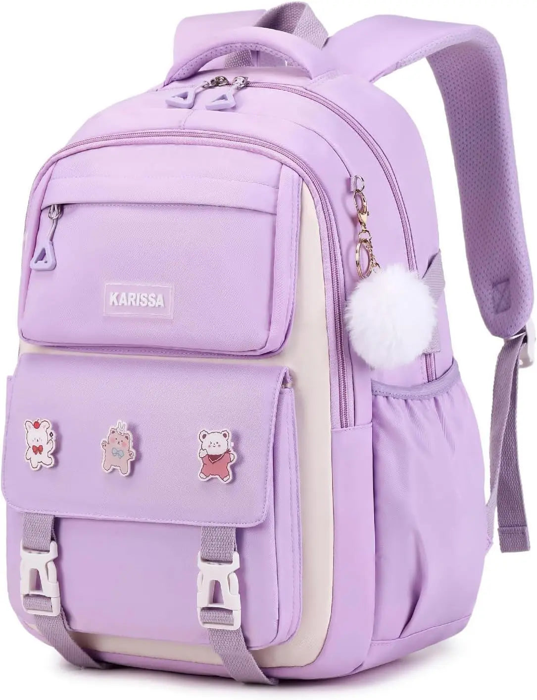 Mochila Escolar Feminina Para Adolescentes Com Chaveiro E Detalhes Desenho Animado