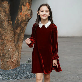 Vestido Infantil de Veludo Manga Comprida 1 a 6 Anos - Moda Natalina