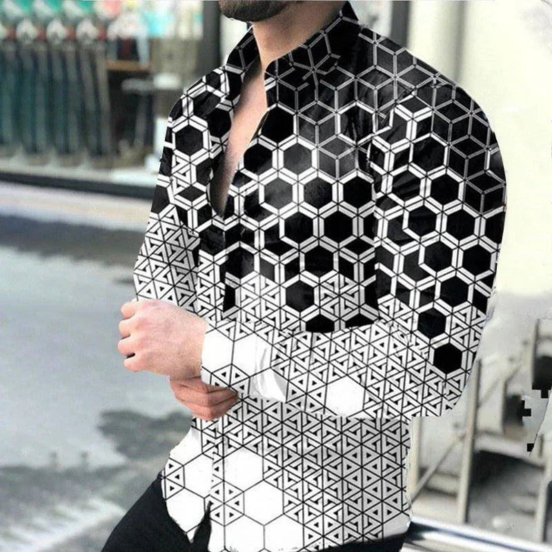 Camisa Social Masculina Manga Longa com Estampa 3D - Elegância e Qualidade Superior