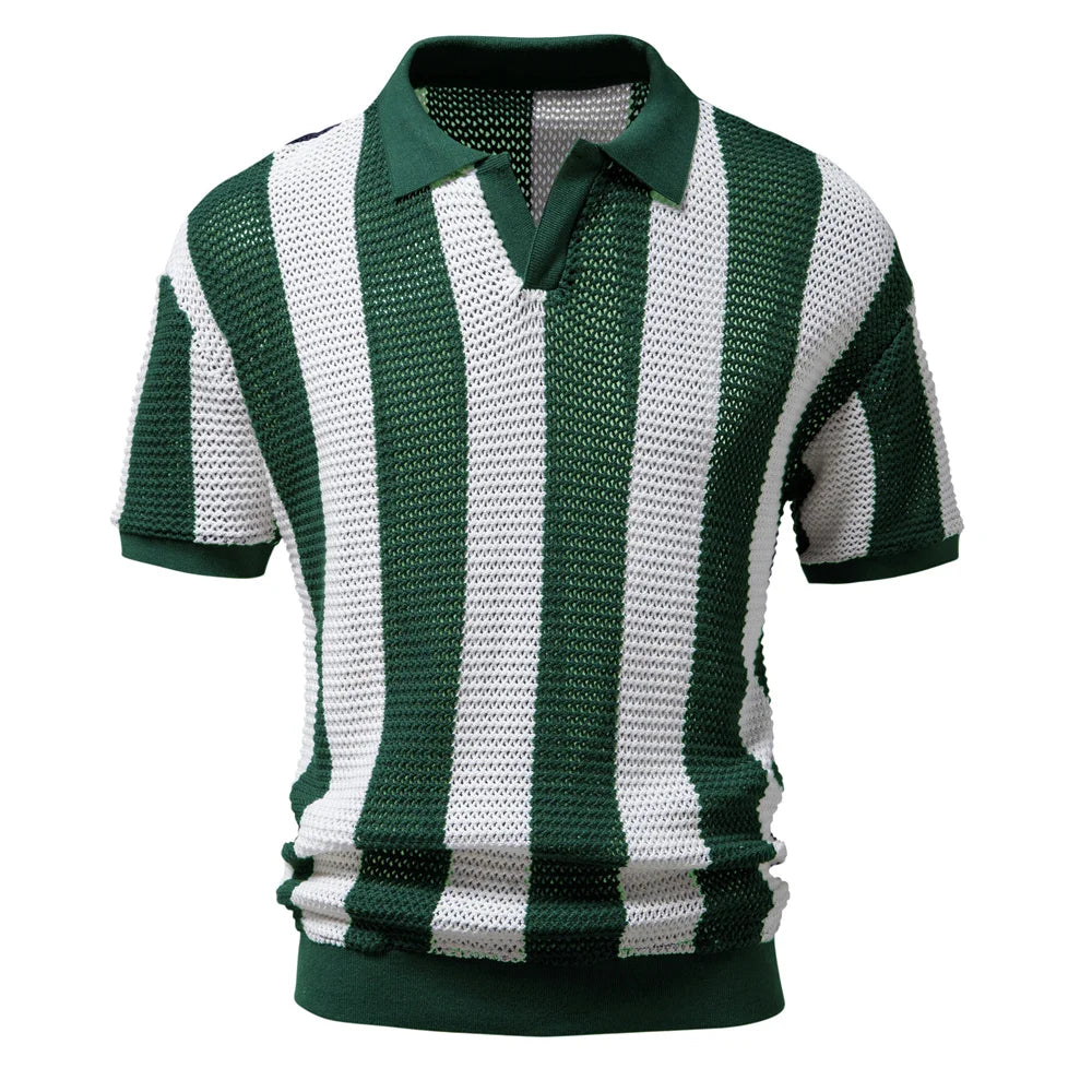 Camisa Gola Polo Masculina Tricot de Algodão Listrada