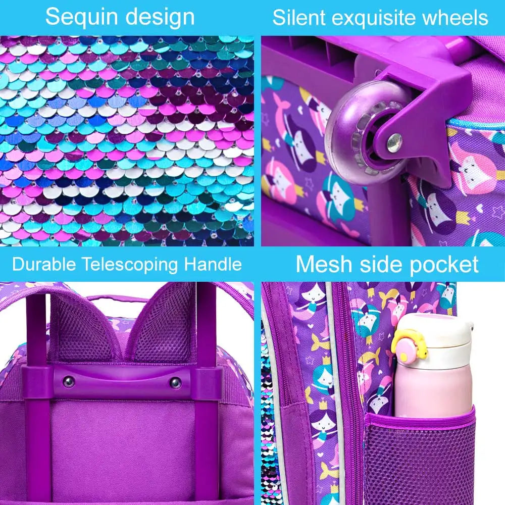 Kit Mochila Infantil Feminina Lancheira e Estojo Modelo Sereia