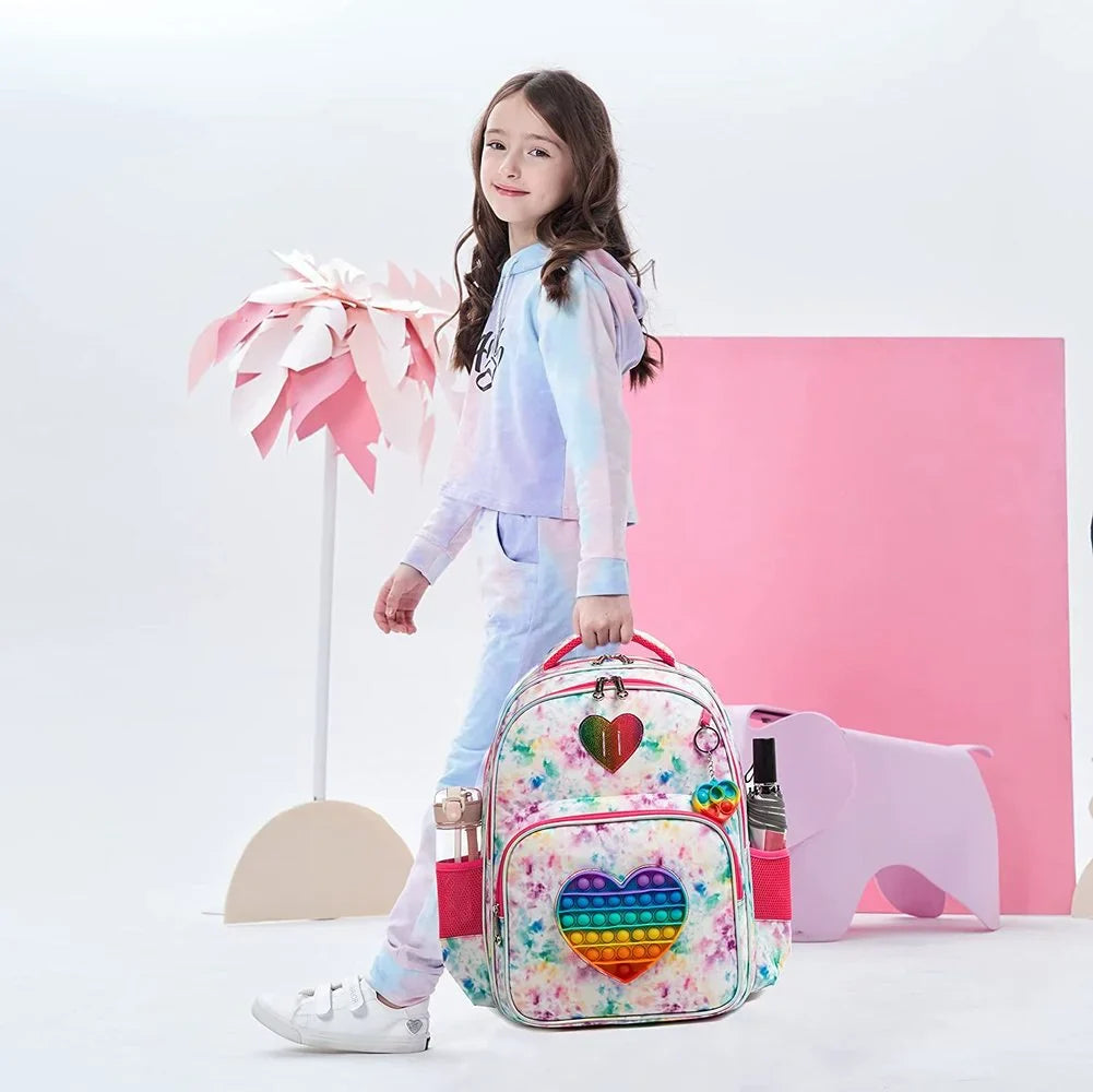 Kit Escolar para Meninos e Meninas com Pop-it: Mochila, Lancheira, Estojo e Chaveiro