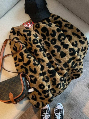 Jaqueta feminina De Lã Grosso Animal Print Casaco De Pele