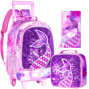 Kit Mochila Infantil Feminina Lancheira e Estojo Modelo Sereia