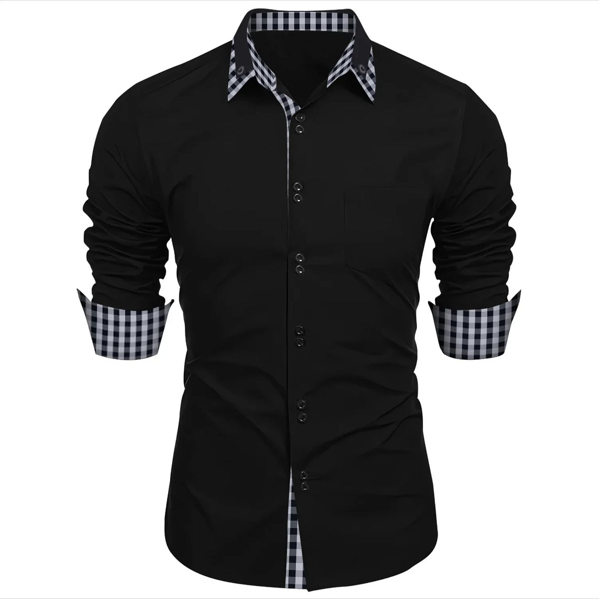 Camisa Masculina Social Manga Longa Detalhes em Xadrez