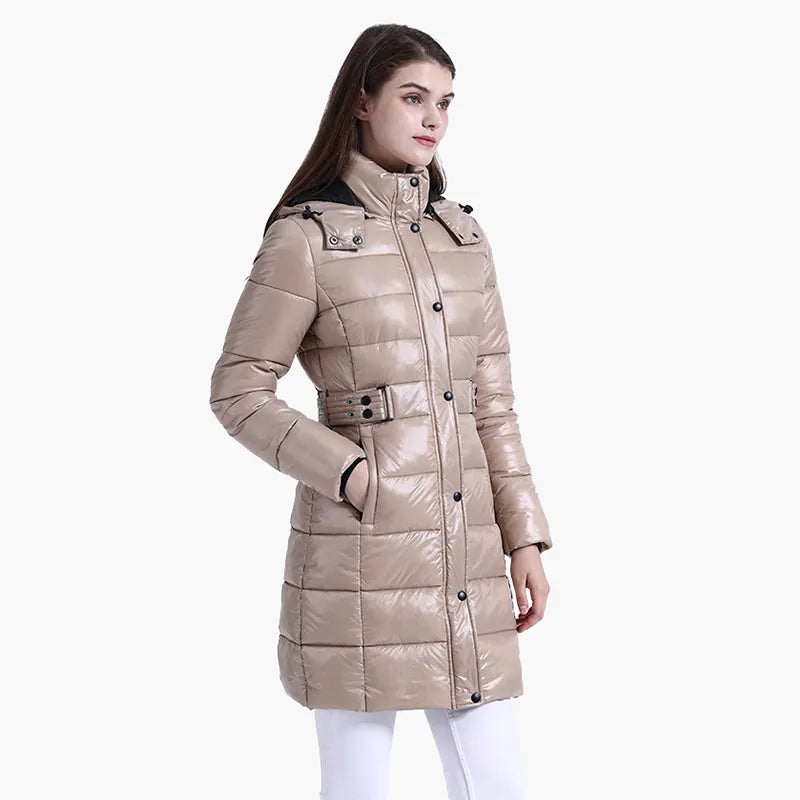 Jaqueta Feminina Parka Longa Casual Acolchoada Puffer Gola Alta