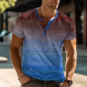 Camisa Casual Masculina Estampa Em Cores Degradê Gola V Com Botões