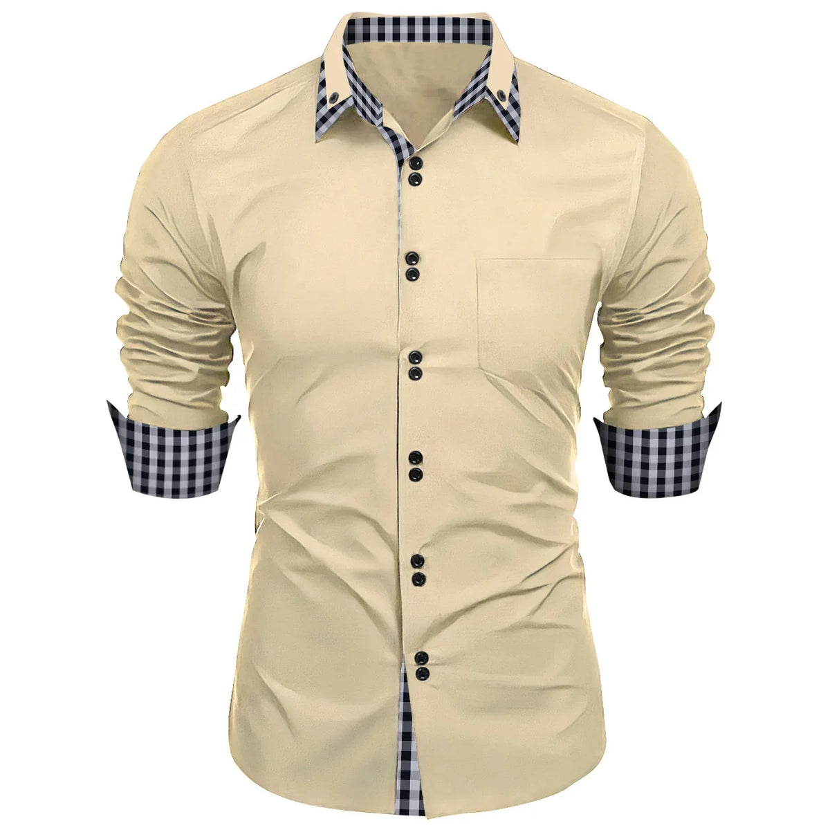 Camisa Masculina Social Manga Longa Detalhes em Xadrez