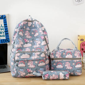 Kit Mochila Escolar Feminina Unicórnio Impermeável Com Compartimentos