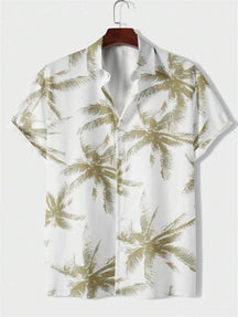 Camisa Masculina Tropical Manga Curta com Estampa de Coqueiros - Moda Praiana