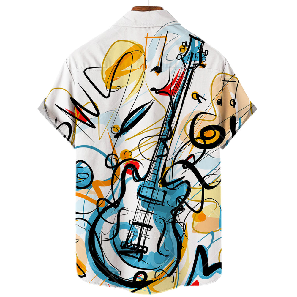 Camisa Masculina Manga Curta Guitar Para Verão