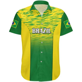 Camisa Casual Masculina Com Estampa Bandeira do Brasil Moda Havaiana