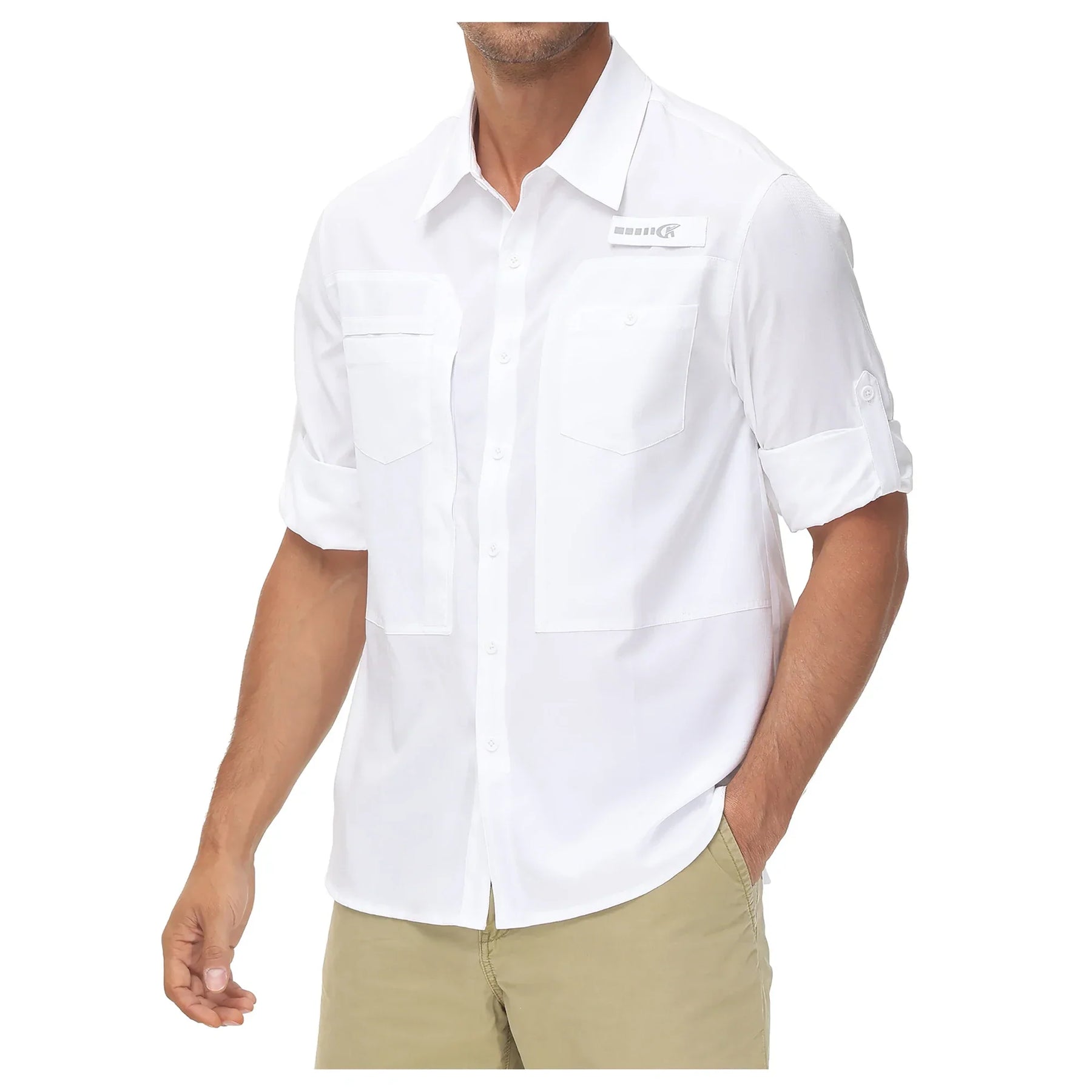 Camisa Masculina de Algodão Manga Longa Com Bolsos Ajuste Regular