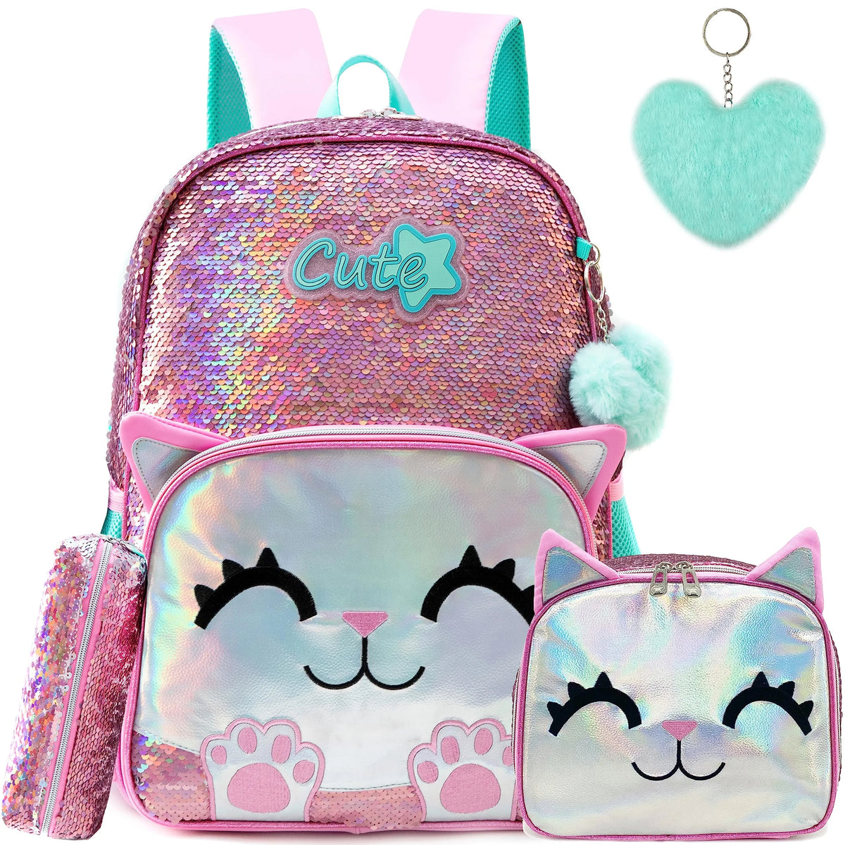 Kit Escolar 4 Peças para Meninas: Mochila, Lancheira, Estojo e Chaveiro - Promoção de Julho