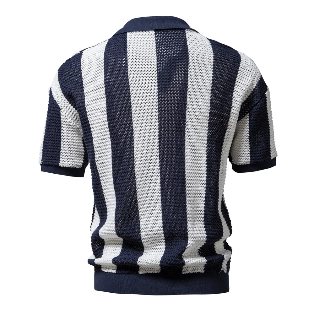 Camisa Gola Polo Masculina Tricot de Algodão Listrada