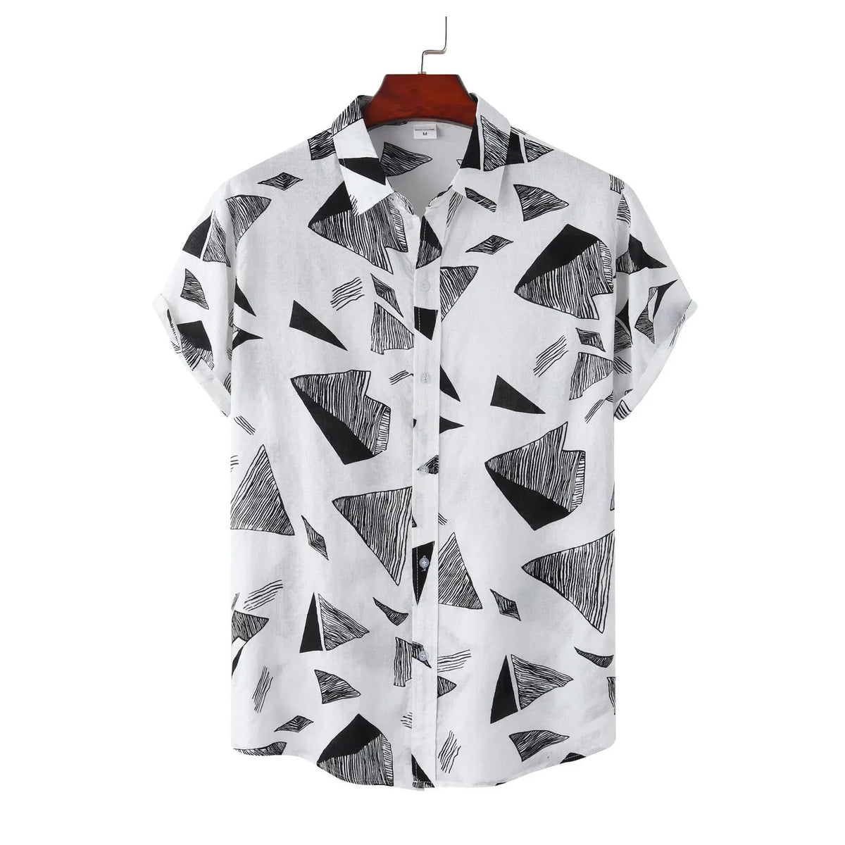 Camisa Masculina Casual Social Estampa Geométrica Manga Curta  Com Botões