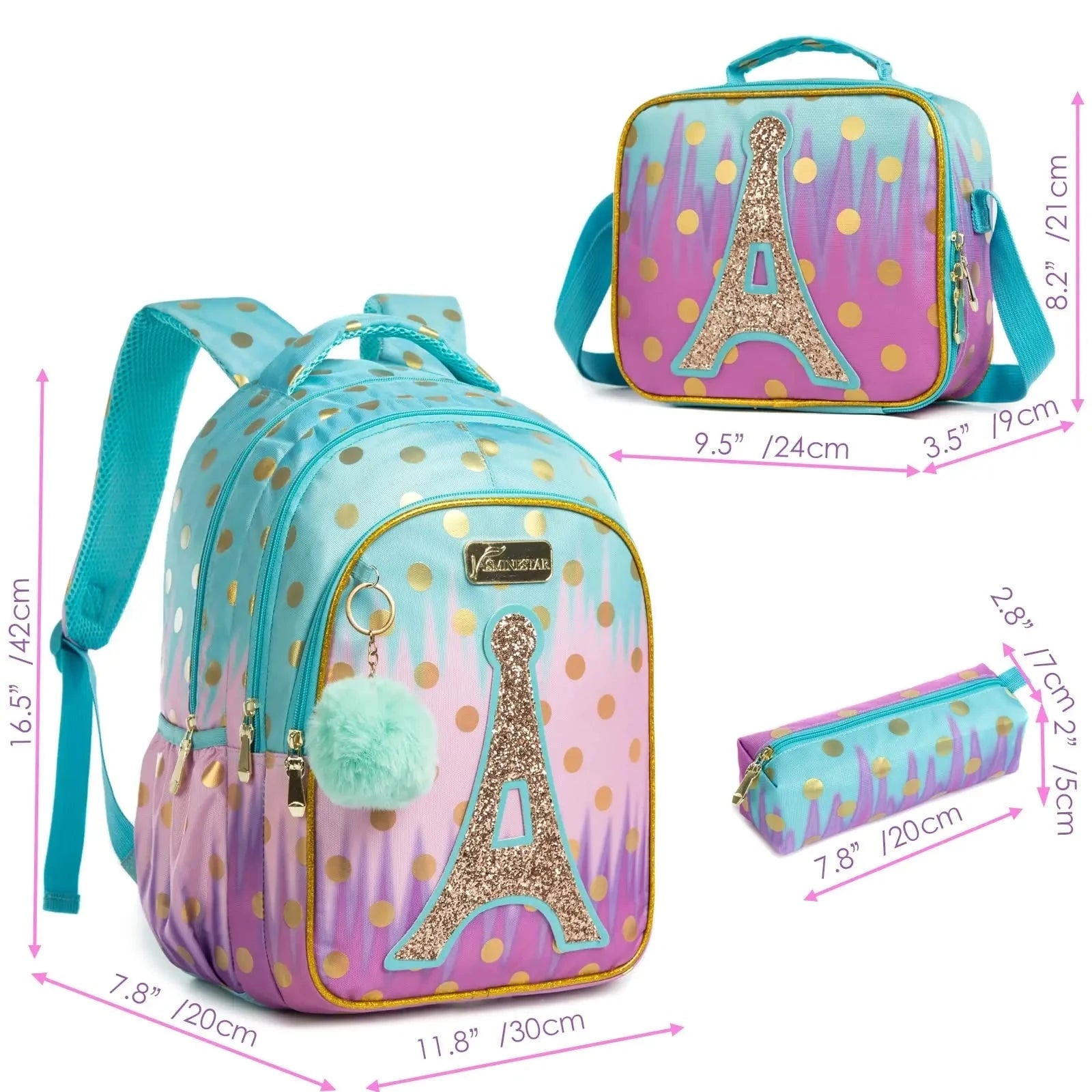 KIT Mochila Escolar Infantil Arco-Íris com Lancheira e Estojo