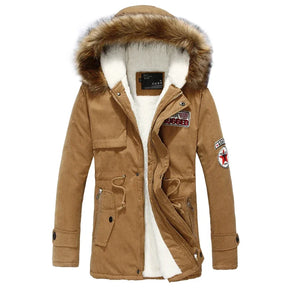 Jaqueta Masculina Com Capuz De Lã Com Zíper Parka Longa Moda Inverno