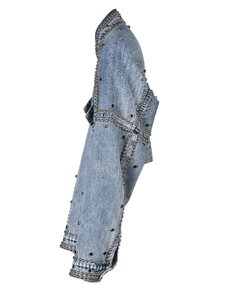 Jaqueta Curta Jeans Feminina Com Strass E Lapela Estilo Colete