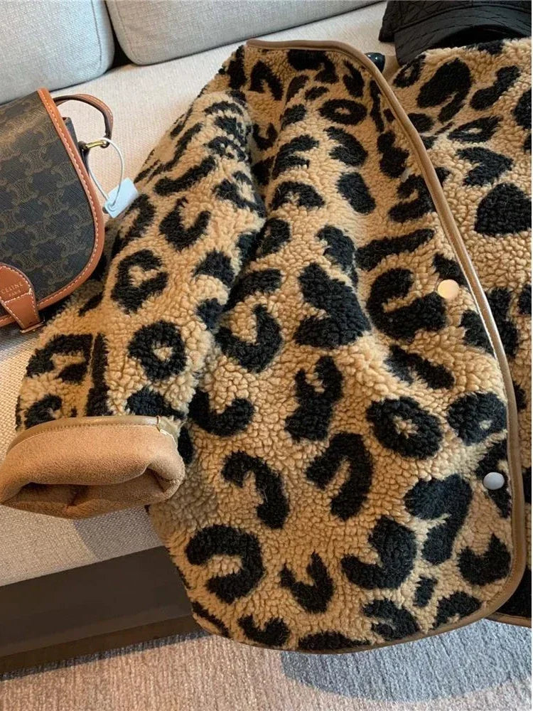 Jaqueta feminina De Lã Grosso Animal Print Casaco De Pele