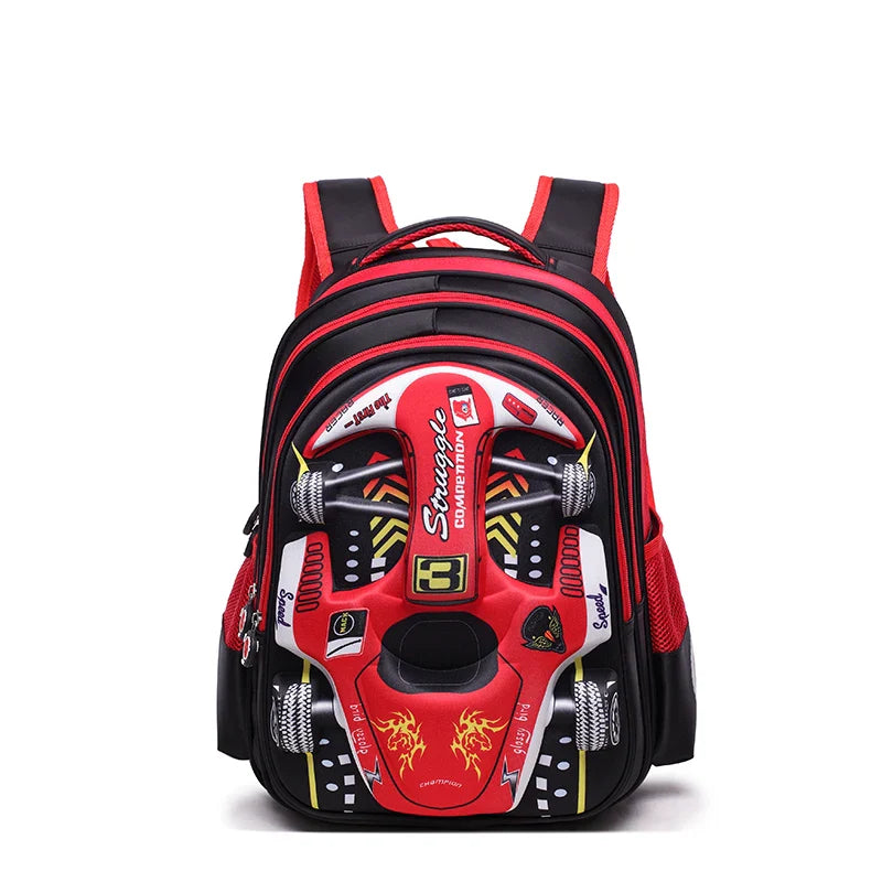 Mochila Escolar Carro 3D de Corrida para Meninos