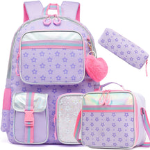 Conjunto Escolar Estrelado com 3 Peças para Meninas: Mochila, Lancheira e Estojo