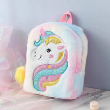 Mochila Escolar Infantil Feminina De Pelúcia Estampa Unicórnio