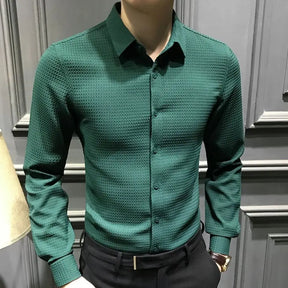 Camisa Social Masculina Manga Longa Malha Texturizada Com Botões