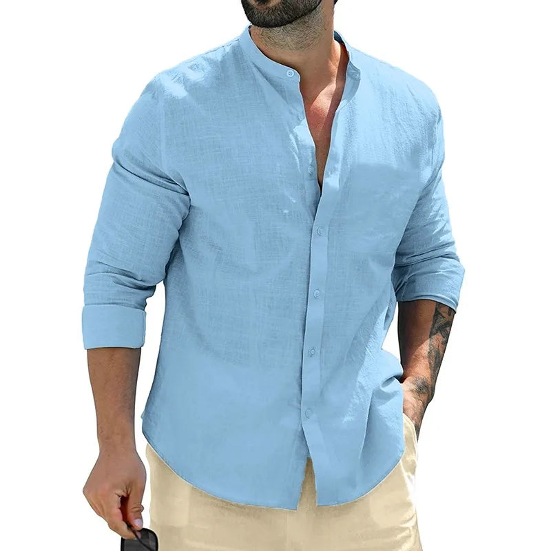 Camisa Masculina de Linho Abotoada Manga Longa Malibu