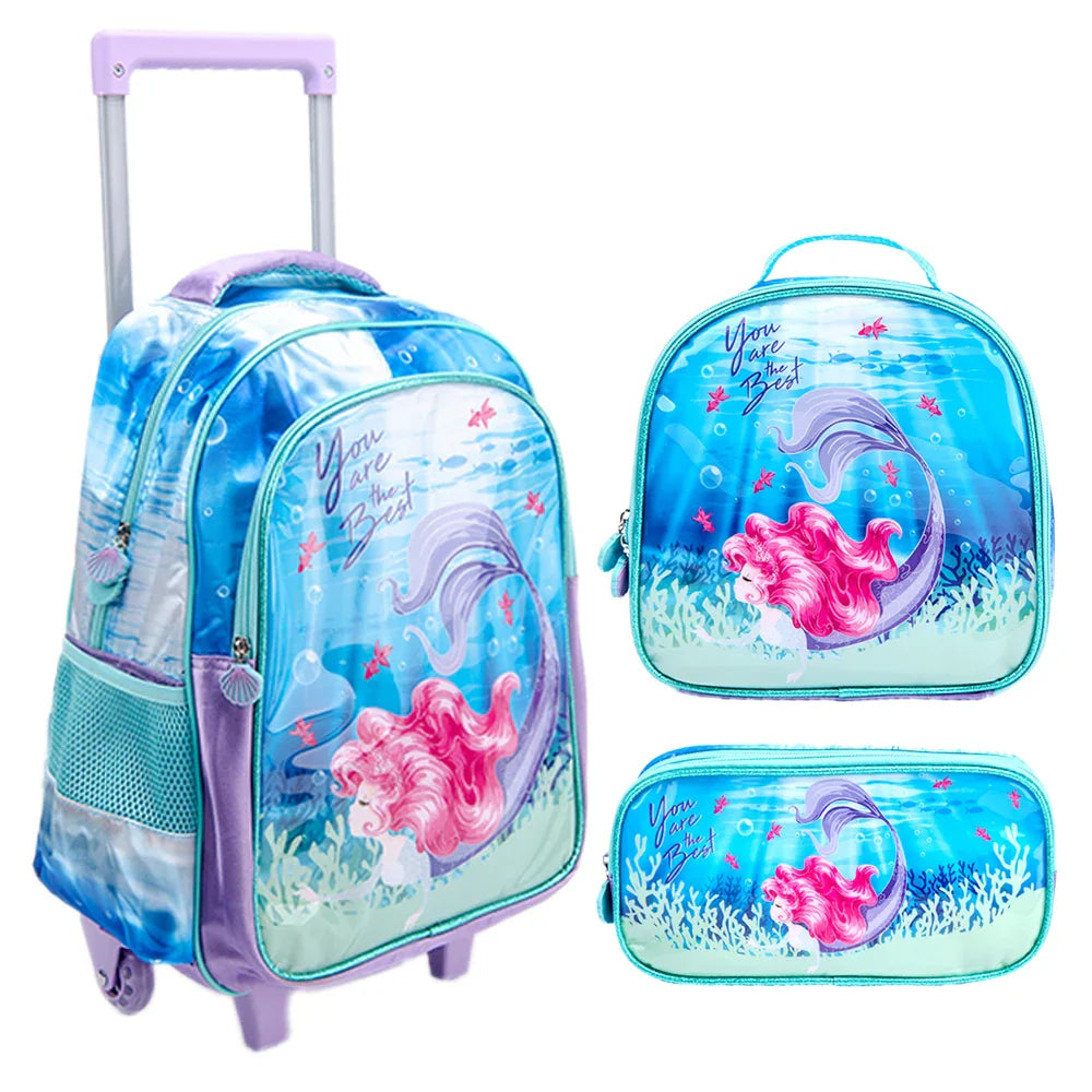 Mochila Escolar Infantil com Rodinhas  Kit com Lancheira E estojo