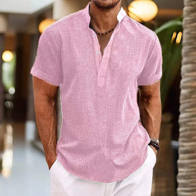 Camisa Masculina Social Gola V Aberta com Botões