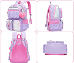 Conjunto Escolar Estrelado com 3 Peças para Meninas: Mochila, Lancheira e Estojo