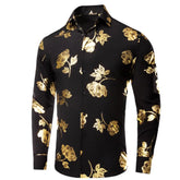 Camisa Social Masculina Estampa De Flores Douradas Moda Elegante De Qualidade